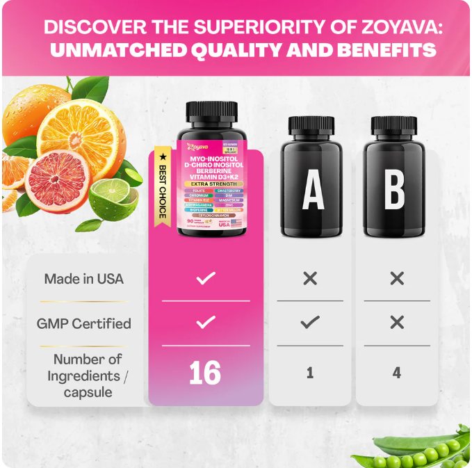 Myo-Inositol + D-Chiro Inositol + Berberina + Vitamina D3 + K2 – 90 Cápsulas